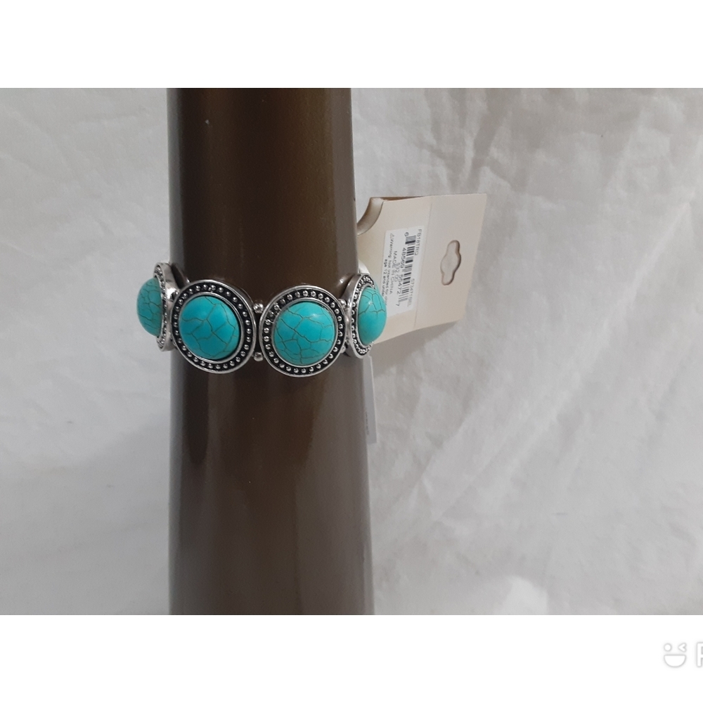 Erica Lyons Silver Tone Teal Stretch Statement Bracelet